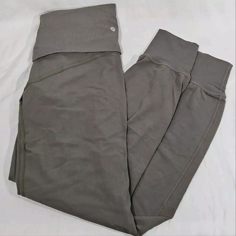 Lululemon Align Super HR Ribbed Waist Foldover Joggers Womens 8 Olive Brown Yoga